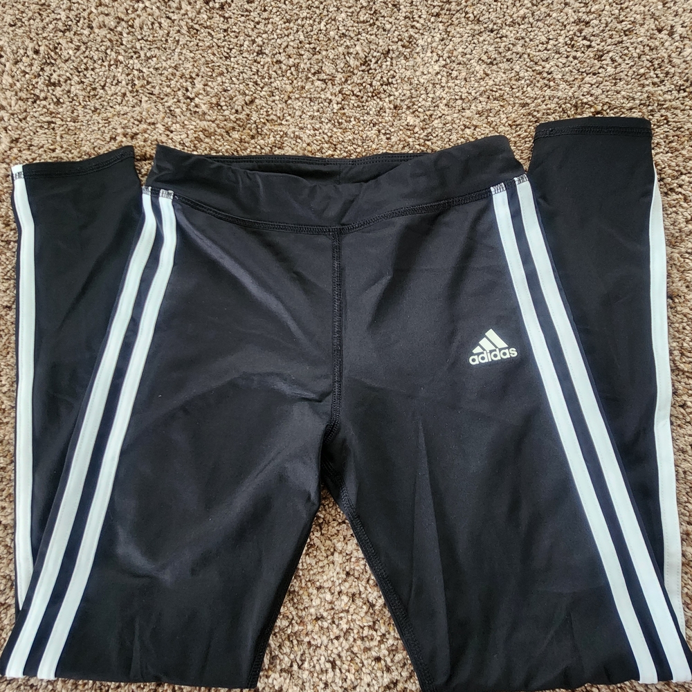 Adidas Girls Black Leggings with White Stripes